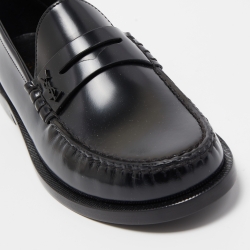 Pre Owned Saint Laurent Paris Black Leather Penny Slip On Loafers Size 38
