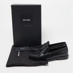 Pre Owned Saint Laurent Paris Black Leather Penny Slip On Loafers Size 38