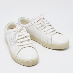 مملوكة مسبقًا Saint Laurent White Leather Court Classic SL/06 Sneakers Size 38.5