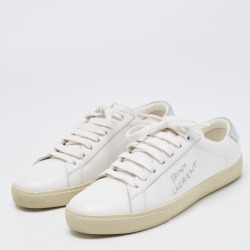 مملوكة مسبقًا Saint Laurent White Leather Court Classic SL/06 Sneakers Size 38.5