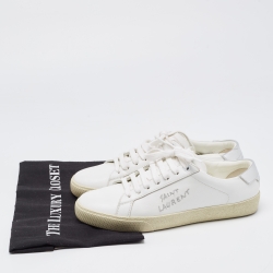 مملوكة مسبقًا Saint Laurent White Leather Court Classic SL/06 Sneakers Size 38.5