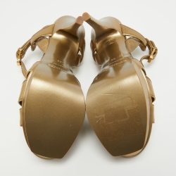 Pre Owned Saint Laurent Metallic Gold Leather Tribute Sandals Size 38