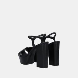 Pre Owned Saint Laurent Leather Block Heel Ankle Strap Sandals 41