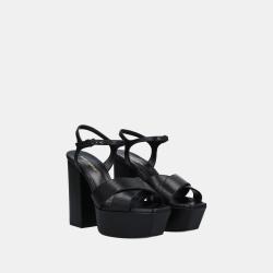 Pre Owned Saint Laurent Leather Block Heel Ankle Strap Sandals 41