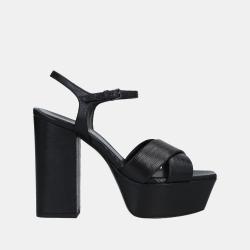 Pre Owned Saint Laurent Leather Block Heel Ankle Strap Sandals 41