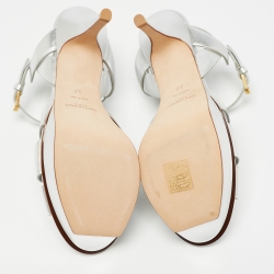 Pre Owned Saint Laurent Silver Leather Tribute Ankle Sandals Size 37