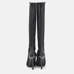 مملوكة مسبقًا Saint Laurent Black Mesh and Leather Knee Length Boots Size 39