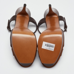 Saint Laurent Brown Leather Ankle Strap Sandals Size 41