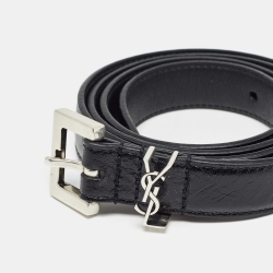 مملوكة مسبقًا Saint Laurent Black Leather Cassandre Slim Belt 85 CM