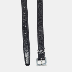 مملوكة مسبقًا Saint Laurent Black Leather Cassandre Slim Belt 85 CM