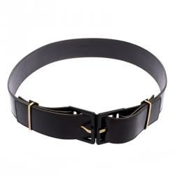 مملوكة مسبقًا حزام سان لوران باريس جلد بني لامع داكن بإبزيم مزدوج 90 سم