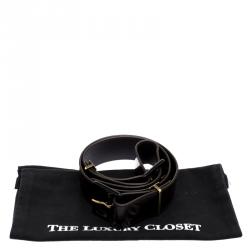 مملوكة مسبقًا حزام سان لوران باريس جلد بني لامع داكن بإبزيم مزدوج 90 سم