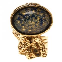 Pre Owned خاتم سان لوران باريس لون ذهبي كابوشون أزرق ذهبي أرتسي مقاس 57