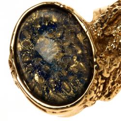 Pre Owned خاتم سان لوران باريس لون ذهبي كابوشون أزرق ذهبي أرتسي مقاس 57
