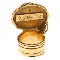 Pre Owned خاتم سان لوران باريس لون ذهبي كابوشون أزرق ذهبي أرتسي مقاس 57