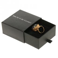 Pre Owned خاتم سان لوران باريس لون ذهبي كابوشون أزرق ذهبي أرتسي مقاس 57