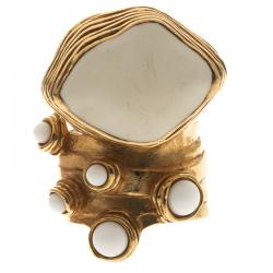 Pre Owned خاتم سان لوران باريس لون ذهبي ايناميل منقط وبيضاوي ارتي مقاس 54.5