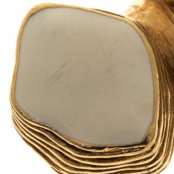 Pre Owned خاتم سان لوران باريس لون ذهبي ايناميل منقط وبيضاوي ارتي مقاس 54.5