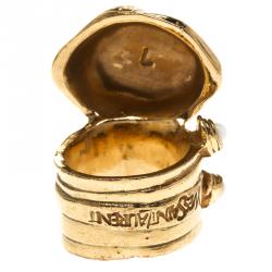 Pre Owned خاتم سان لوران باريس لون ذهبي ايناميل منقط وبيضاوي ارتي مقاس 54.5