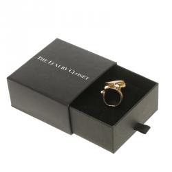 Pre Owned خاتم سان لوران باريس لون ذهبي ايناميل منقط وبيضاوي ارتي مقاس 54.5