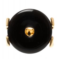 Pre Owned خاتم سان لوران باريس لون ذهبي قرص راتنج أسود مقاس 52