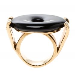 Pre Owned خاتم سان لوران باريس لون ذهبي قرص راتنج أسود مقاس 52