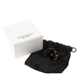 Pre Owned خاتم سان لوران باريس لون ذهبي قرص راتنج أسود مقاس 52