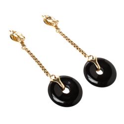 Pre Owned أقراط سان لوران باريس كليب اون متدلي لون ذهبي قرص راتنج أسود