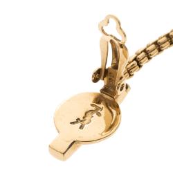 Pre Owned أقراط سان لوران باريس كليب اون متدلي لون ذهبي قرص راتنج أسود