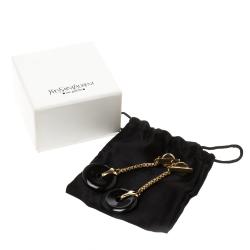 Pre Owned أقراط سان لوران باريس كليب اون متدلي لون ذهبي قرص راتنج أسود