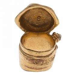 Pre Owned Saint Laurent Paris Arty Oval and Dots Enamel Gold Tone Ring Size 52