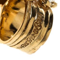 Pre Owned Saint Laurent Paris Arty Oval and Dots Enamel Gold Tone Ring Size 52