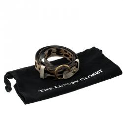 مملوكة مسبقًا حزام سان لوران جلد وشعر عجل طباعة فهد بيج فاتح 80 سم