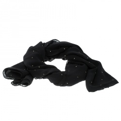 Pre Owned Saint Laurent Paris Black Silk Chiffon Metallic Dot Stole