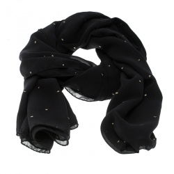 Pre Owned Saint Laurent Paris Black Silk Chiffon Metallic Dot Stole