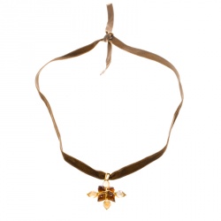 Pre Owned Saint Laurent Paris YSL Glass Cabochon Gold Tone Pendant