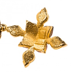 Pre Owned Saint Laurent Paris YSL Glass Cabochon Gold Tone Pendant