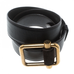 Pre Owned Saint Laurent Dark Brown Leather Buckle Belt 90cm