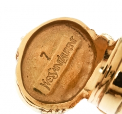 Pre Owned Saint Laurent Arty Blue Lapis Glass Cabochon Gold Tone Ring Size 55