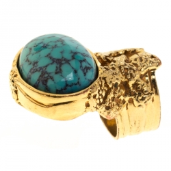 مملوكة مسبقًا Saint Laurent Arty Blue Glass Cabochon Gold Tone Ring Size 57