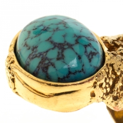 مملوكة مسبقًا Saint Laurent Arty Blue Glass Cabochon Gold Tone Ring Size 57