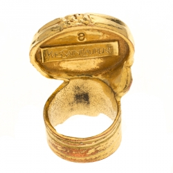 مملوكة مسبقًا Saint Laurent Arty Blue Glass Cabochon Gold Tone Ring Size 57