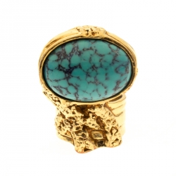 مملوكة مسبقًا Saint Laurent Arty Blue Glass Cabochon Gold Tone Ring Size 57