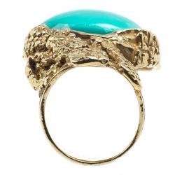 Pre Owned Saint Laurent Arty Green Oval Ring Size 54.5