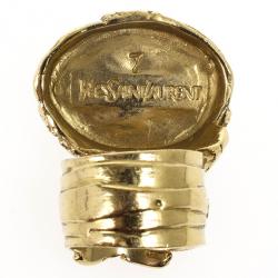 Pre Owned Saint Laurent Arty Green Oval Ring Size 54.5