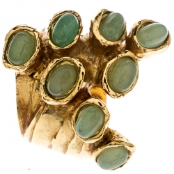 Pre Owned خاتم سان لوران باريس أرتي دوتس أحجار خضراء ذهبي اللون مقاس 54.5