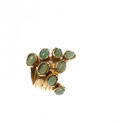 Pre Owned خاتم سان لوران باريس أرتي دوتس أحجار خضراء ذهبي اللون مقاس 54.5