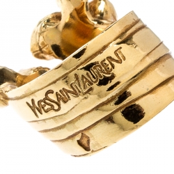 Pre Owned خاتم سان لوران باريس أرتي دوتس أحجار خضراء ذهبي اللون مقاس 54.5