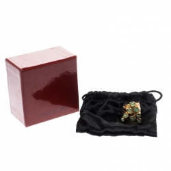 Pre Owned خاتم سان لوران باريس أرتي دوتس أحجار خضراء ذهبي اللون مقاس 54.5