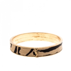 Pre Owned سوار سان لوران باريس فرو نقشة الفهد ذهبي اللون عريض